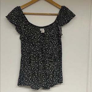 Japna Black Floral Off-Shoulder Crop Top